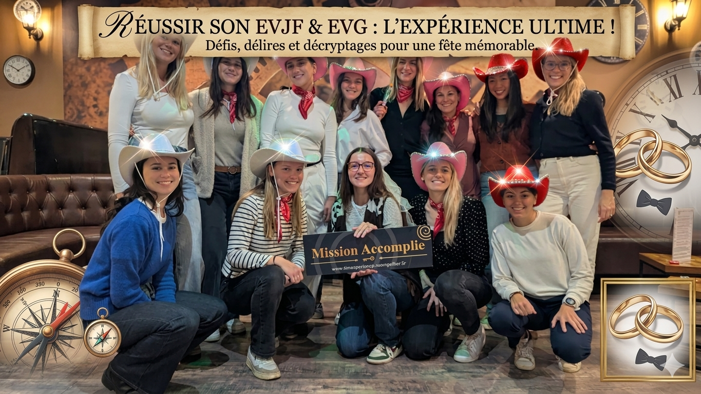 Groupe d'amis en plein EVG à Montpellier dans la salle Crazy Saloon